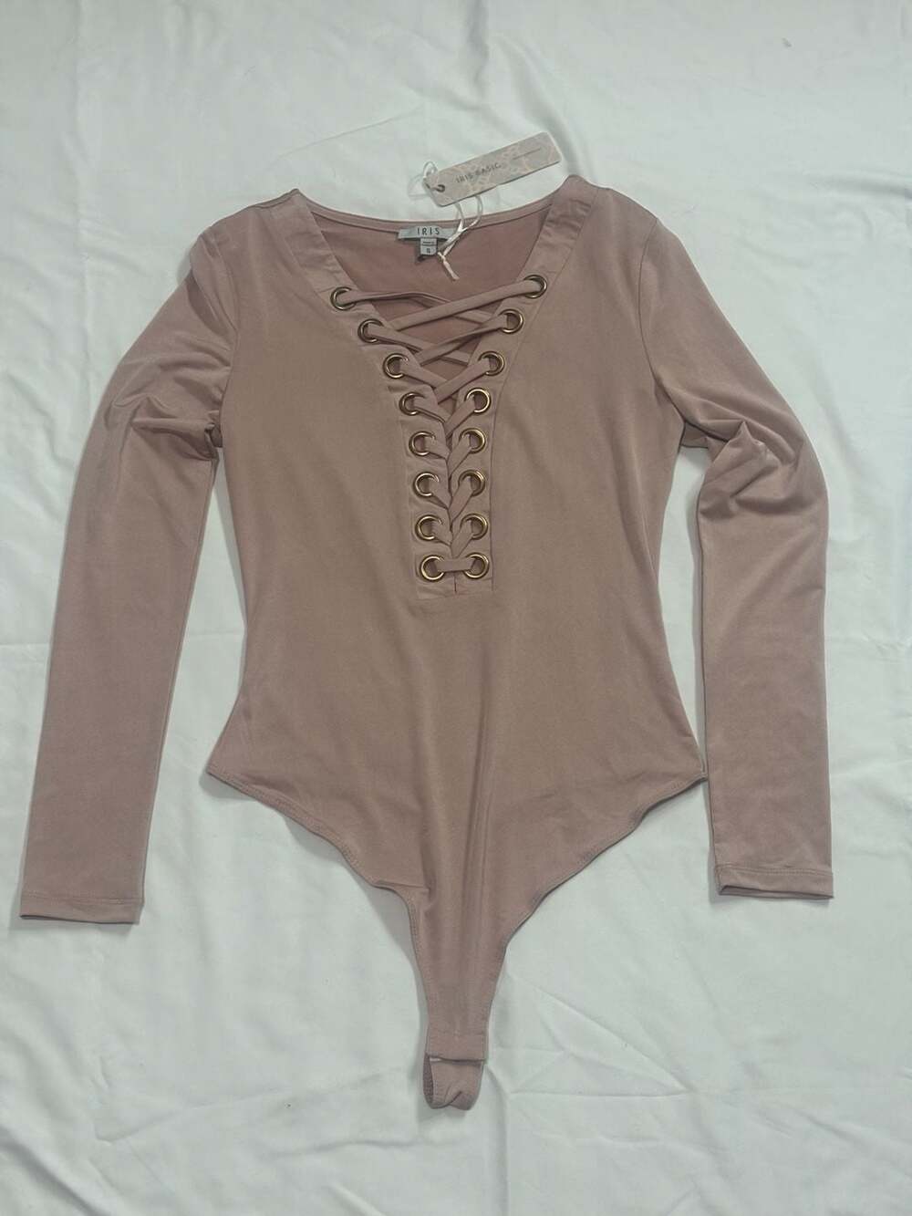 IRIS Long Sleeve Lace-Up Bodysuit Size S Mauve
